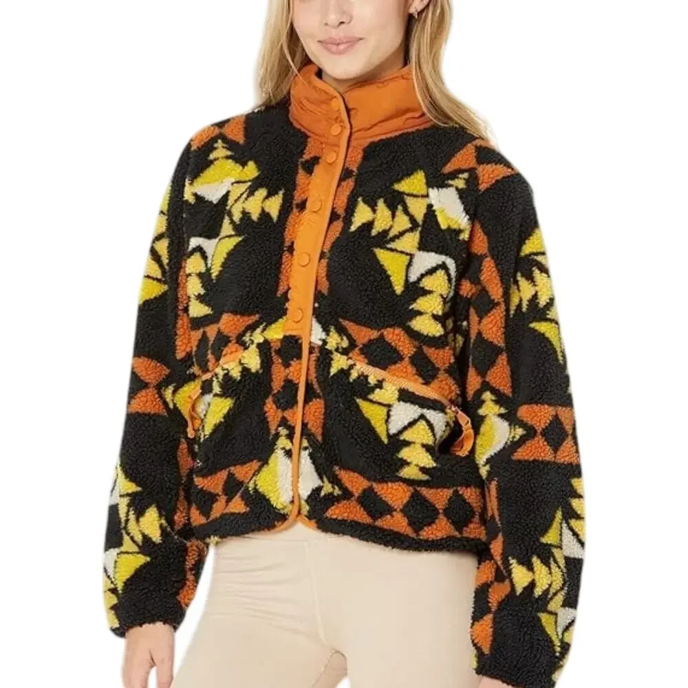 Free People Rocky Ridge Fleece Jacket XS Geometric Tribal Sportif Festival Boho - Picture 1 of 16